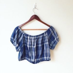 off the shoulder plaid crop top by American Eagle